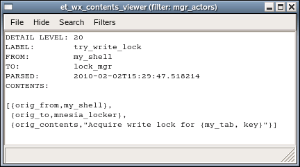 The trace Event in the mgr_actors view